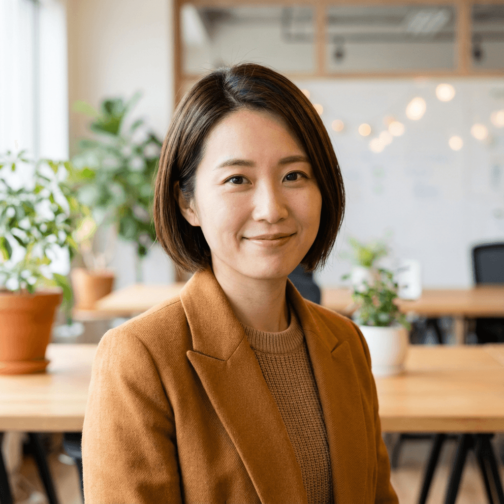 Sarah Kim in a professional blazer in a healthcare office