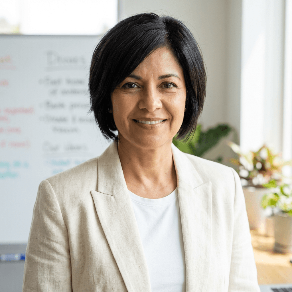 Female practice lead in her early 40s, Hispanic, professional and approachable