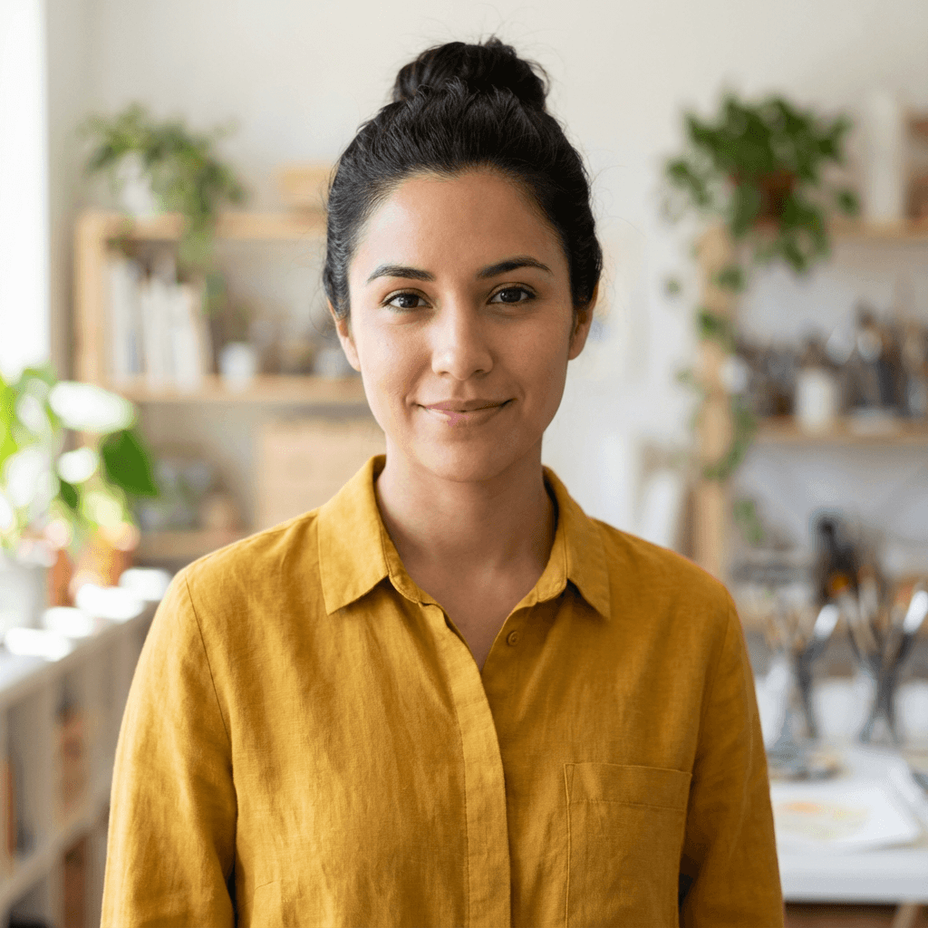 Emily Rodriguez in business professional attire in modern office